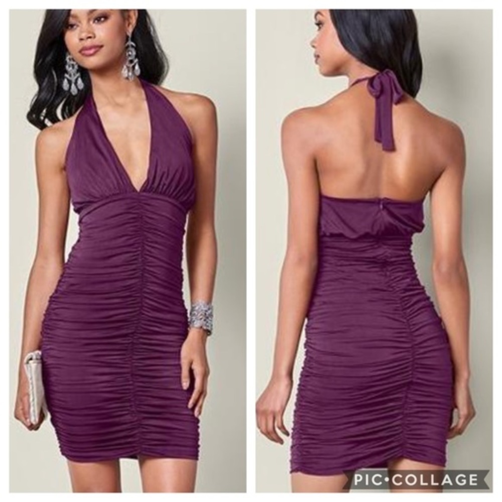 NWOT Venus Ruched Halter Bodycon Dress